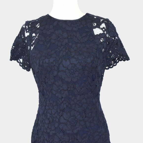 RALPH LAUREN Women's Blue Floral Lace Overlay Sheath Dress Size 6 - Picture 4 of 9